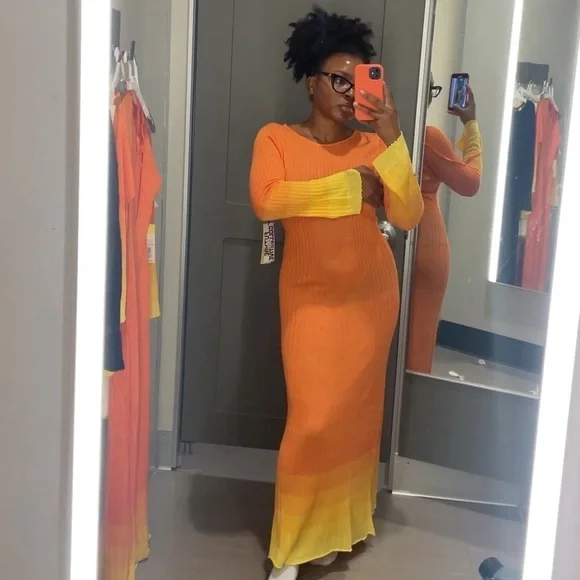 Women's Long Sleeve Open Back Maxi Dress - Future Collective Orange Ombre - Picture 14 of 14